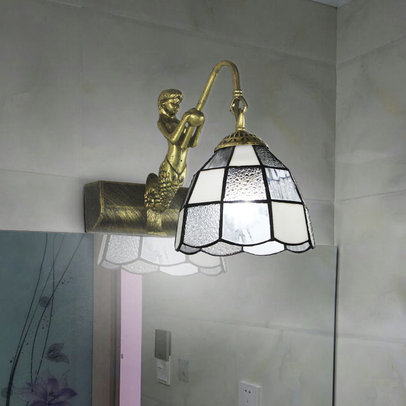 Frendorf | 1 Kopfdome Vanity Wandleuchte Tiffany Weiß/Blaue Glas Wandmontierte Leuchte mit Meerjungfrau Rückplatte