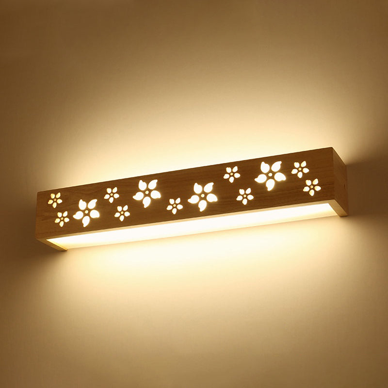 Frendorf | Holz-Ausschnitte Blumen Wandlampe Japanischer Stil Beige LED Wandleuchte mit Regal-Funktion