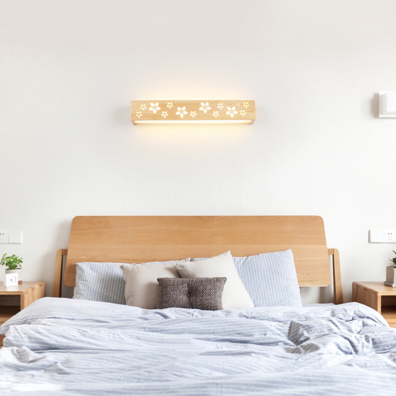 Frendorf | Holz-Ausschnitte Blumen Wandlampe Japanischer Stil Beige LED Wandleuchte mit Regal-Funktion