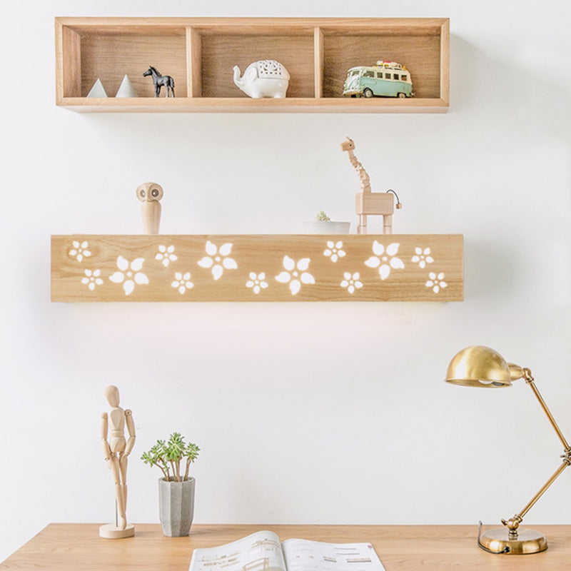 Frendorf | Holz-Ausschnitte Blumen Wandlampe Japanischer Stil Beige LED Wandleuchte mit Regal-Funktion