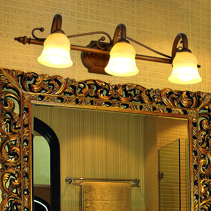 Frendorf | Beige Glas Vanity Spiegel Licht Rustiek Carillon Vormige Badkamer Muur Gemonteerde Lichtarmatuur