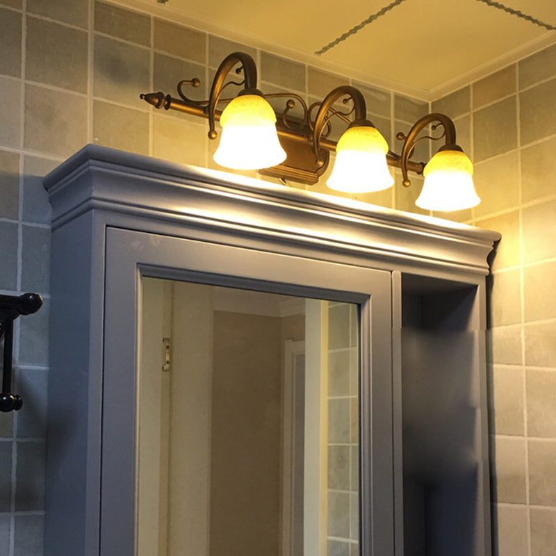 Frendorf | Beige Glas Vanity Spiegel Licht Rustiek Carillon Vormige Badkamer Muur Gemonteerde Lichtarmatuur