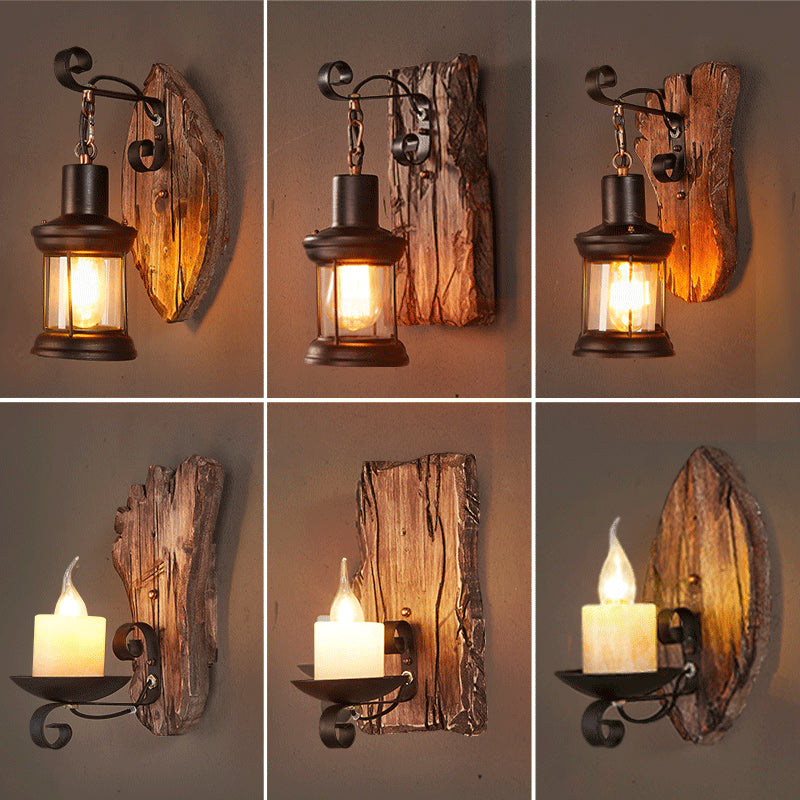 Holzbraune Wandleuchte Geometrisch geformte Landhausstil-Wandlampe für Flur