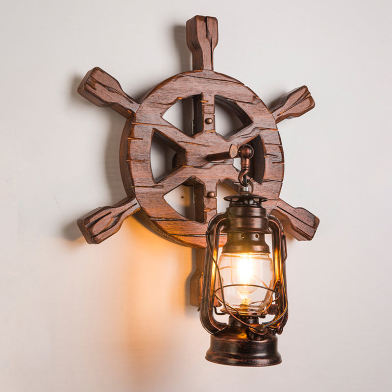 Holzbraune Wandleuchte Geometrisch geformte Landhausstil-Wandlampe für Flur