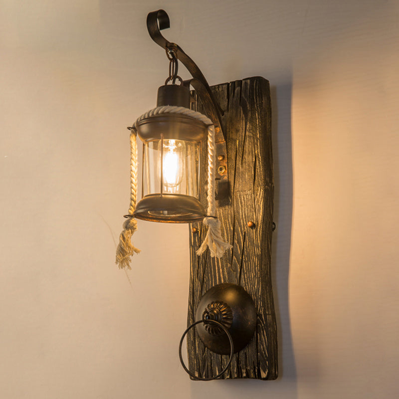 Holzbraune Wandleuchte Geometrisch geformte Landhausstil-Wandlampe für Flur