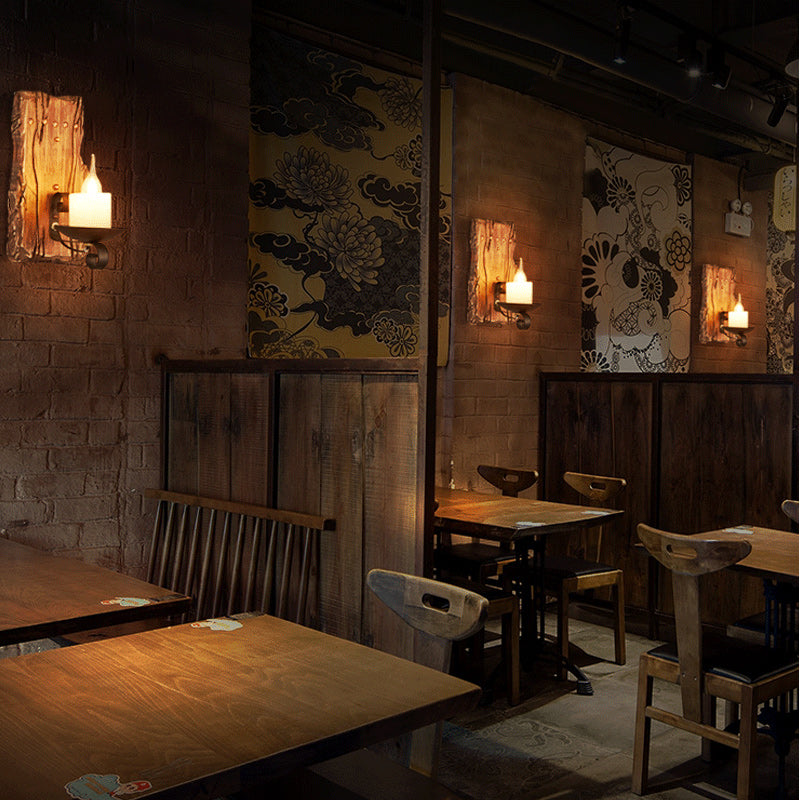 Holzbraune Wandleuchte Geometrisch geformte Landhausstil-Wandlampe für Flur