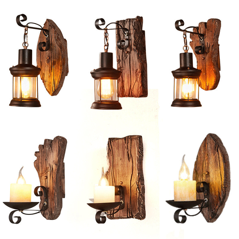 Holzbraune Wandleuchte Geometrisch geformte Landhausstil-Wandlampe für Flur