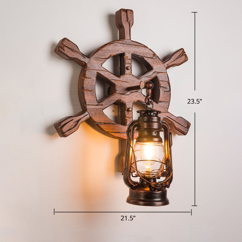 Holzbraune Wandleuchte Geometrisch geformte Landhausstil-Wandlampe für Flur