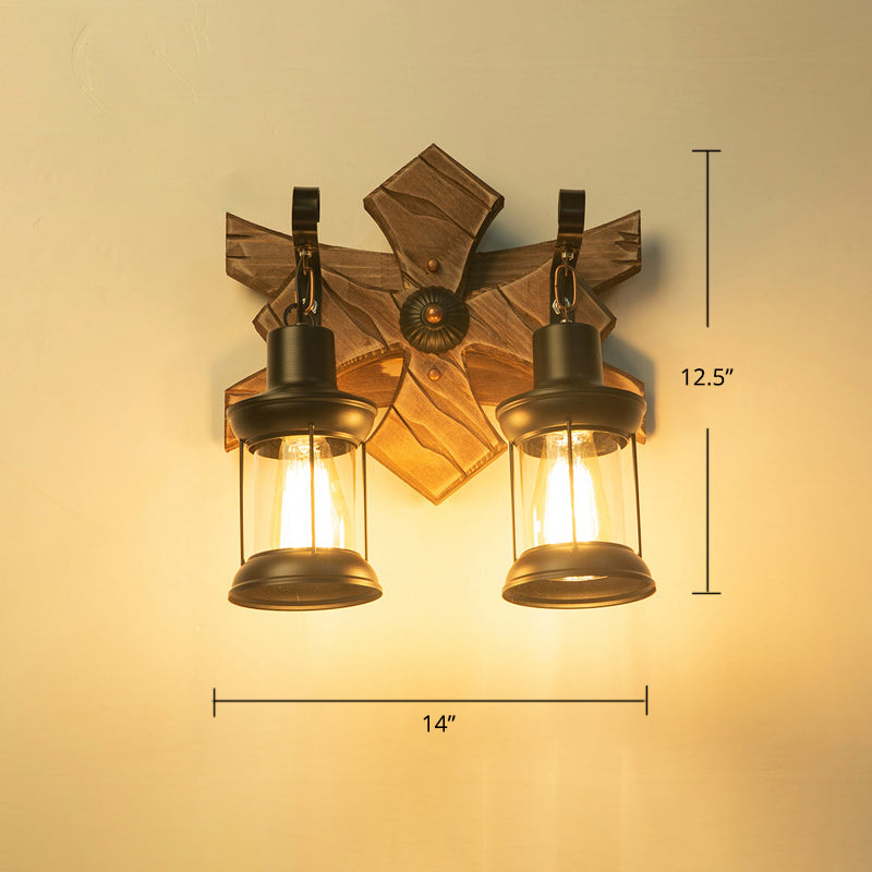 Holzbraune Wandleuchte Geometrisch geformte Landhausstil-Wandlampe für Flur