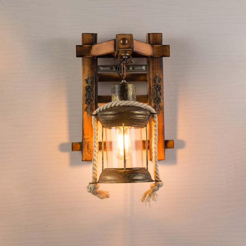 Holzbraune Wandleuchte Geometrisch geformte Landhausstil-Wandlampe für Flur