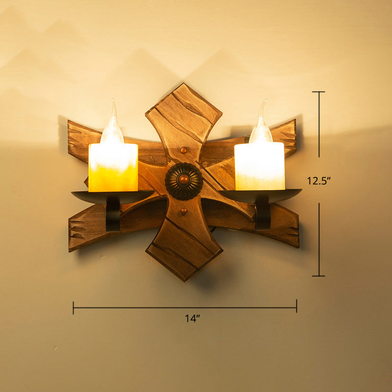 Holzbraune Wandleuchte Geometrisch geformte Landhausstil-Wandlampe für Flur