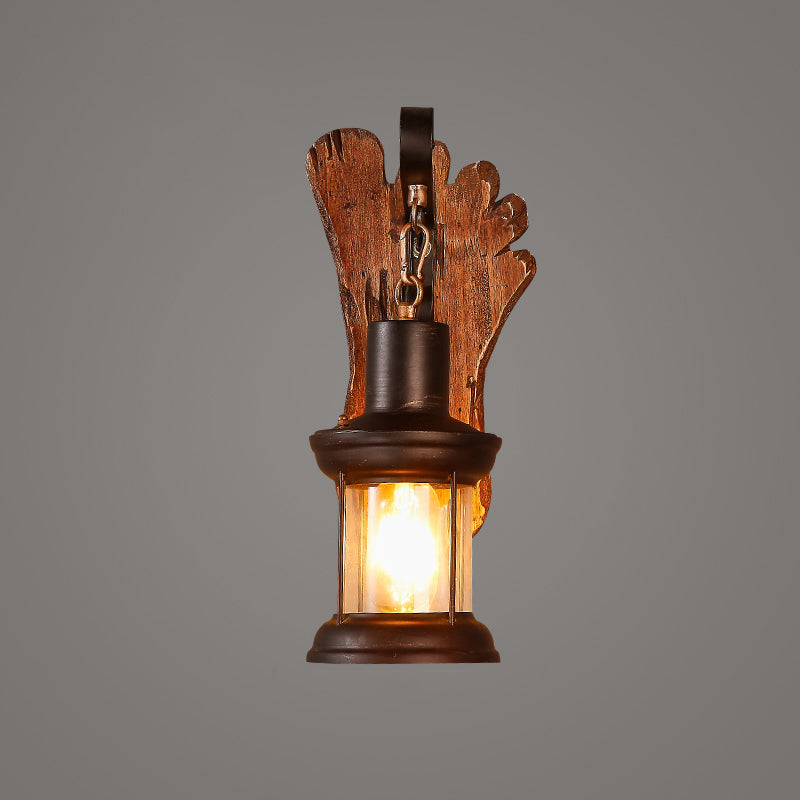 Holzbraune Wandleuchte Geometrisch geformte Landhausstil-Wandlampe für Flur