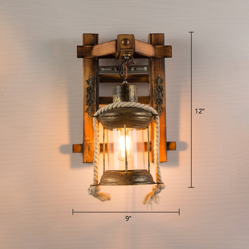 Holzbraune Wandleuchte Geometrisch geformte Landhausstil-Wandlampe für Flur
