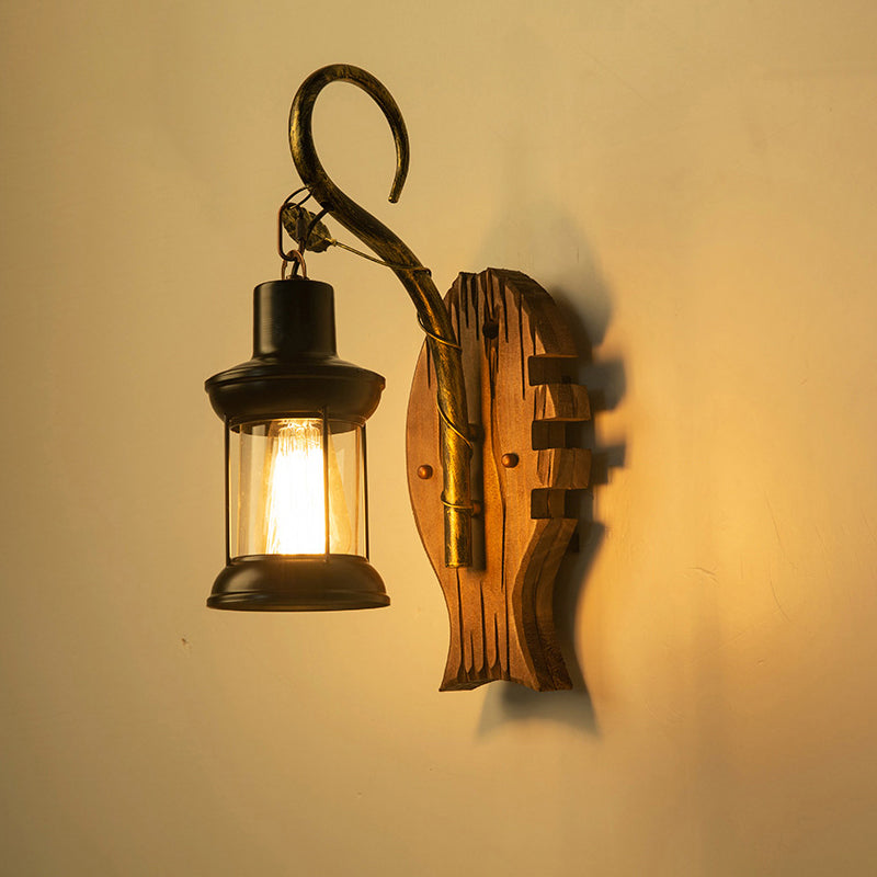 Holzbraune Wandleuchte Geometrisch geformte Landhausstil-Wandlampe für Flur
