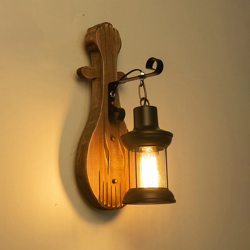 Holzbraune Wandleuchte Geometrisch geformte Landhausstil-Wandlampe für Flur