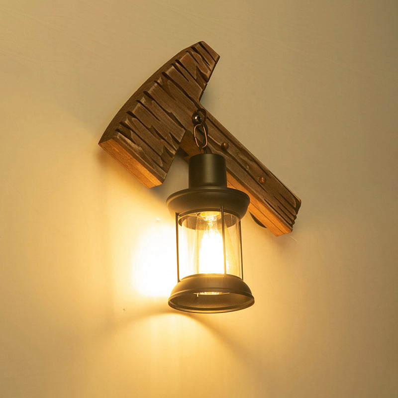 Holzbraune Wandleuchte Geometrisch geformte Landhausstil-Wandlampe für Flur