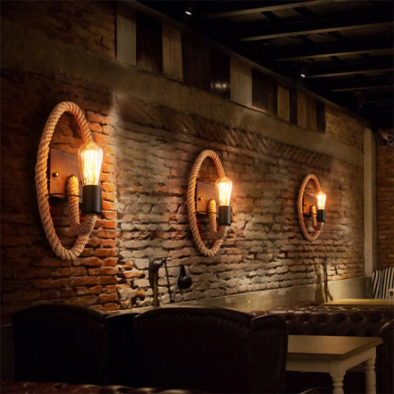Frendorf | Lopende Vorm Touw Wandlamp Rustiek 1-Kop Gang Wandlamp met Baan Lamp Ontwerp in Hout