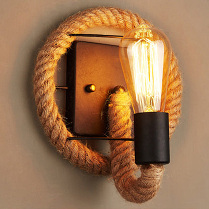 Frendorf | Lopende Vorm Touw Wandlamp Rustiek 1-Kop Gang Wandlamp met Baan Lamp Ontwerp in Hout