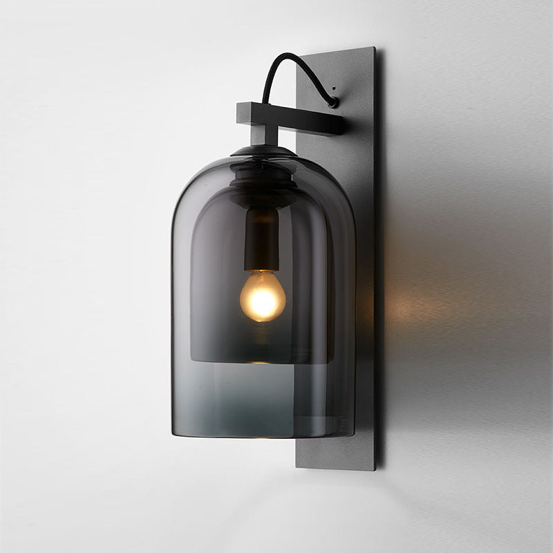 Frendorf | 1 Glühbirne Wohnzimmer Wandleuchte Mid-Century Schwarze Wandlampe mit Doppel-Dome-Glas-Schirm