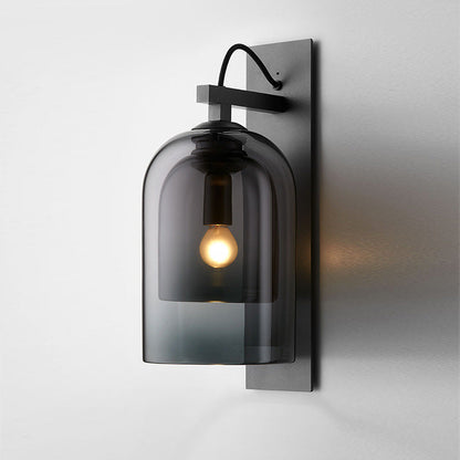 Frendorf | 1 Glühbirne Wohnzimmer Wandleuchte Mid-Century Schwarze Wandlampe mit Doppel-Dome-Glas-Schirm