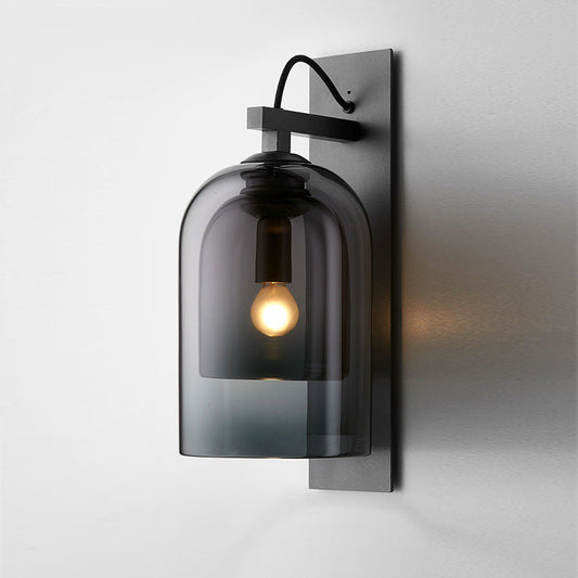 Frendorf | 1 Glühbirne Wohnzimmer Wandleuchte Mid-Century Schwarze Wandlampe mit Doppel-Dome-Glas-Schirm