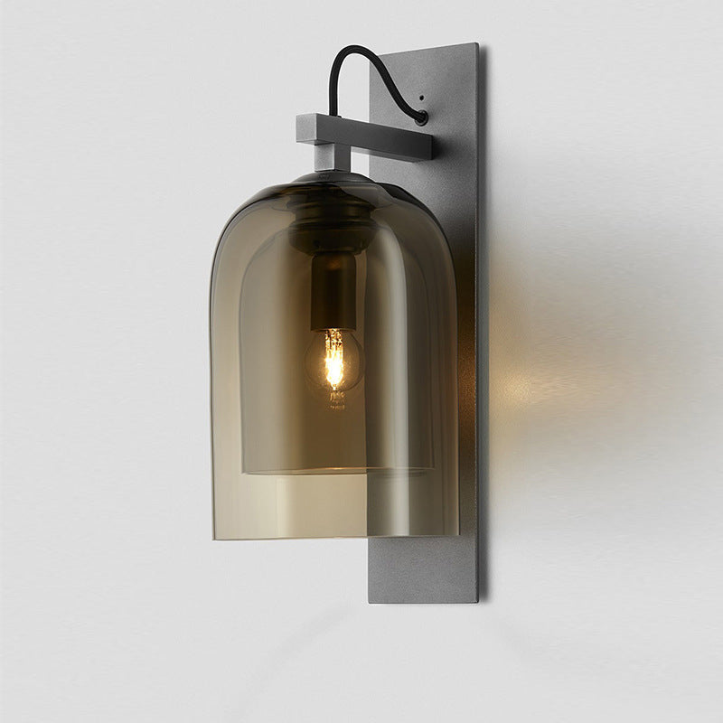 Frendorf | 1 Glühbirne Wohnzimmer Wandleuchte Mid-Century Schwarze Wandlampe mit Doppel-Dome-Glas-Schirm
