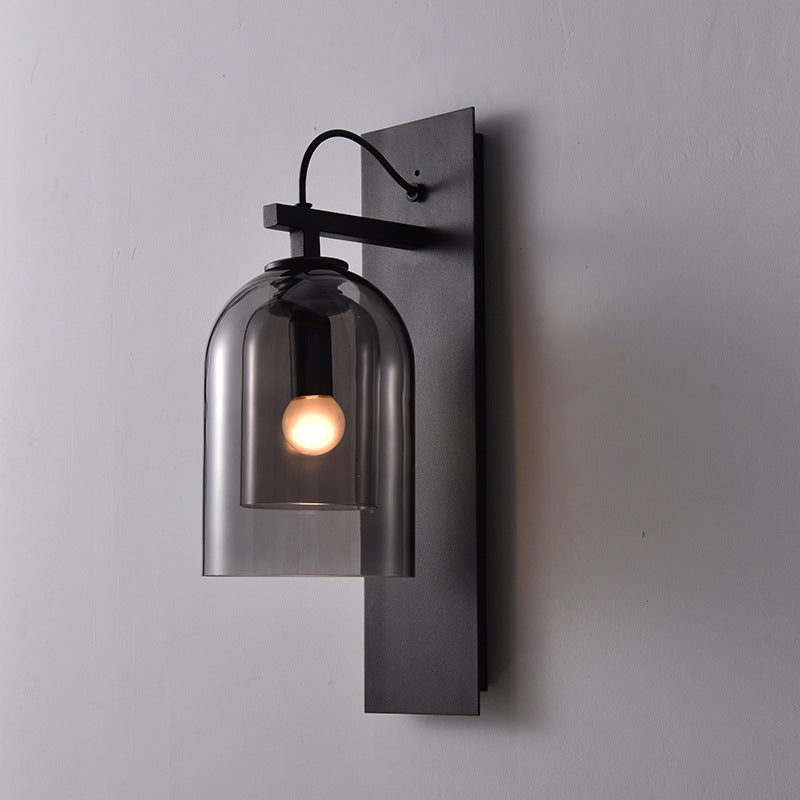 Frendorf | 1 Glühbirne Wohnzimmer Wandleuchte Mid-Century Schwarze Wandlampe mit Doppel-Dome-Glas-Schirm