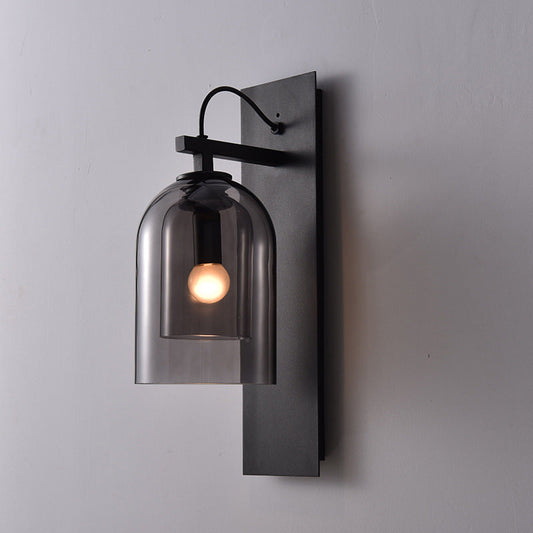 Frendorf | 1 Glühbirne Wohnzimmer Wandleuchte Mid-Century Schwarze Wandlampe mit Doppel-Dome-Glas-Schirm