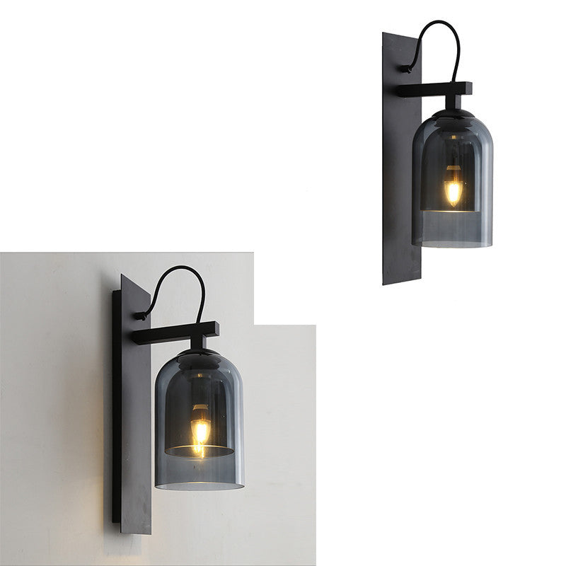 Frendorf | 1 Glühbirne Wohnzimmer Wandleuchte Mid-Century Schwarze Wandlampe mit Doppel-Dome-Glas-Schirm