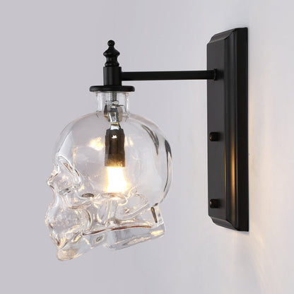 Frendorf | Klar Glas Totenkopf Wandbeleuchtung Art Deco 1 Kopf Schwarze Wandleuchte für Schlafzimmer