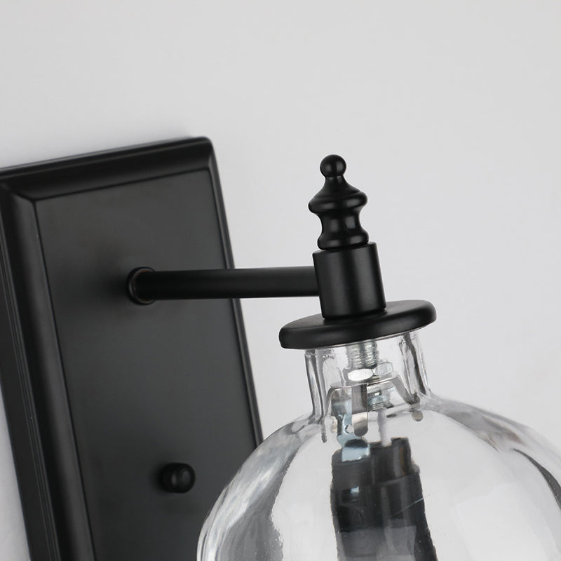 Frendorf | Klar Glas Totenkopf Wandbeleuchtung Art Deco 1 Kopf Schwarze Wandleuchte für Schlafzimmer