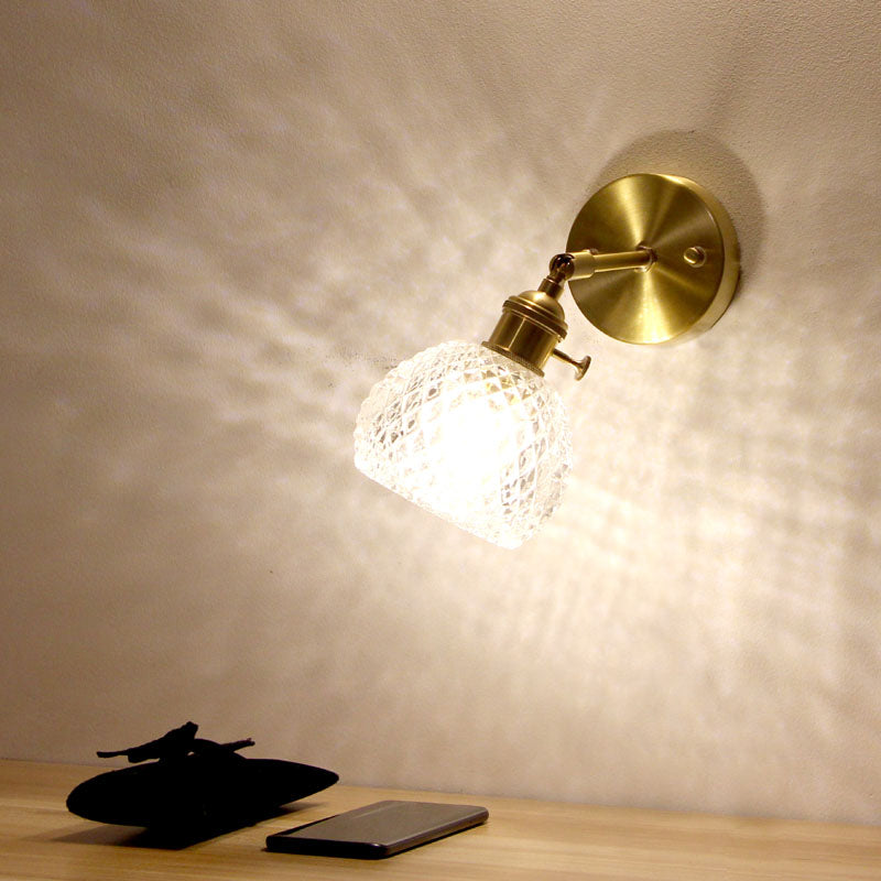 Halb-Ball Schlafzimmer Wand Leseleuchte Einfache Gitterglas 1-Lampe Gold Wandmontierte Leuchte