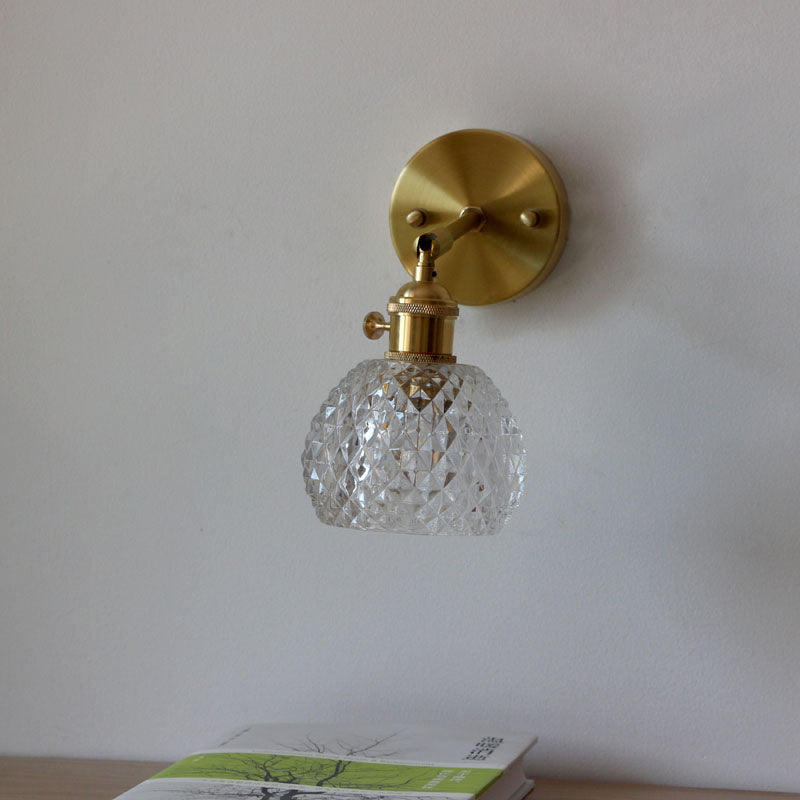 Halb-Ball Schlafzimmer Wand Leseleuchte Einfache Gitterglas 1-Lampe Gold Wandmontierte Leuchte