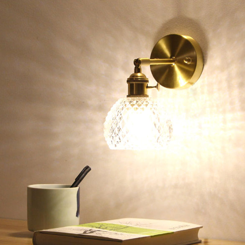 Halb-Ball Schlafzimmer Wand Leseleuchte Einfache Gitterglas 1-Lampe Gold Wandmontierte Leuchte