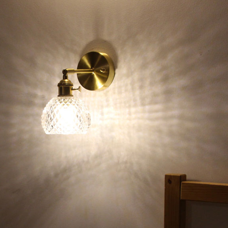 Halb-Ball Schlafzimmer Wand Leseleuchte Einfache Gitterglas 1-Lampe Gold Wandmontierte Leuchte