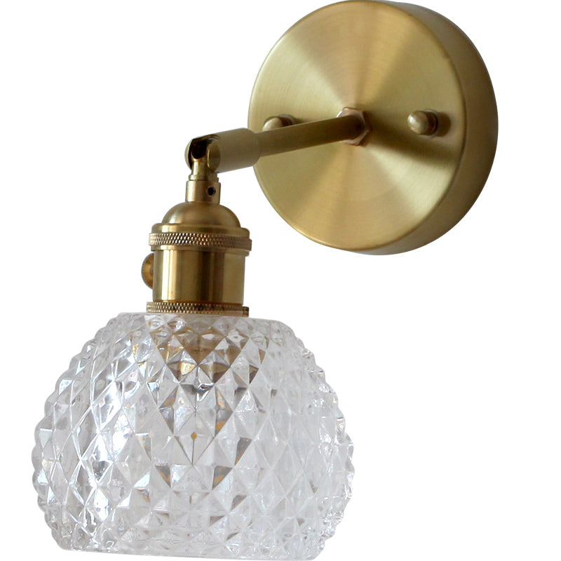 Halb-Ball Schlafzimmer Wand Leseleuchte Einfache Gitterglas 1-Lampe Gold Wandmontierte Leuchte