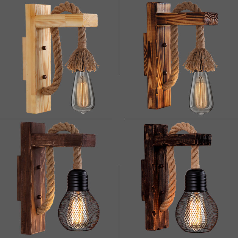 Frendorf | Houten L-vormige Wandsteun Lantaarn Boerderij 1 Lamp Slaapkamer Wandlamp met Touwarm