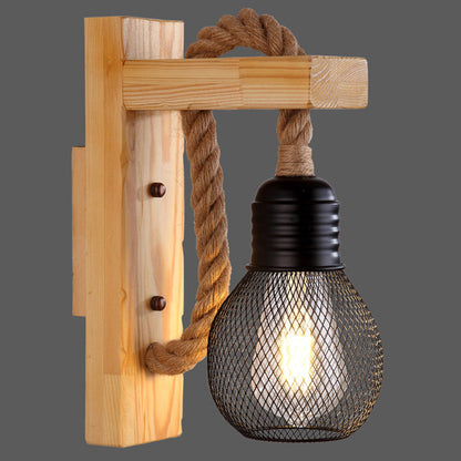Frendorf | Houten L-vormige Wandsteun Lantaarn Boerderij 1 Lamp Slaapkamer Wandlamp met Touwarm