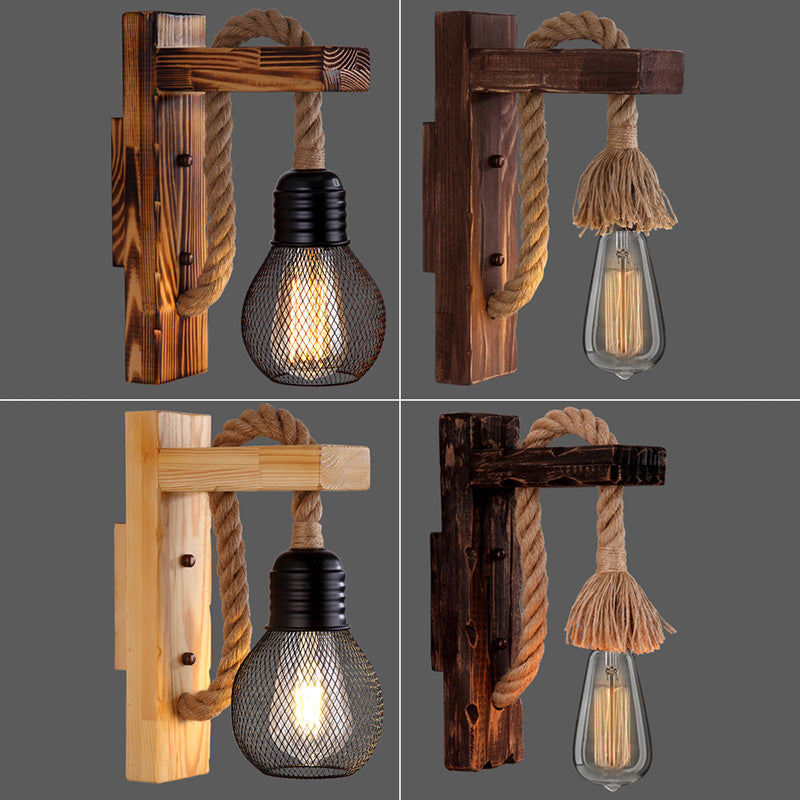 Frendorf | Houten L-vormige Wandsteun Lantaarn Boerderij 1 Lamp Slaapkamer Wandlamp met Touwarm