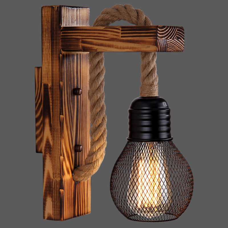 Frendorf | Houten L-vormige Wandsteun Lantaarn Boerderij 1 Lamp Slaapkamer Wandlamp met Touwarm