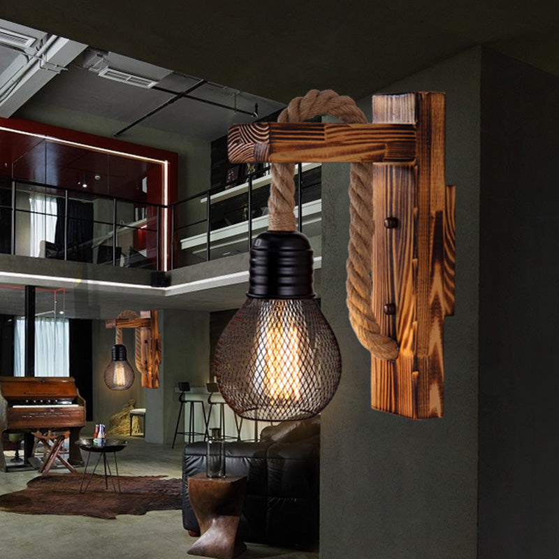 Frendorf | Houten L-vormige Wandsteun Lantaarn Boerderij 1 Lamp Slaapkamer Wandlamp met Touwarm