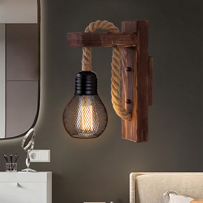 Frendorf | Houten L-vormige Wandsteun Lantaarn Boerderij 1 Lamp Slaapkamer Wandlamp met Touwarm