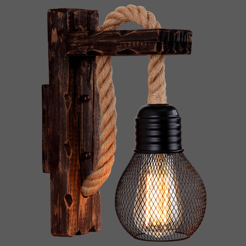 Frendorf | Houten L-vormige Wandsteun Lantaarn Boerderij 1 Lamp Slaapkamer Wandlamp met Touwarm