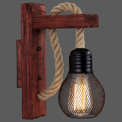 Frendorf | Houten L-vormige Wandsteun Lantaarn Boerderij 1 Lamp Slaapkamer Wandlamp met Touwarm