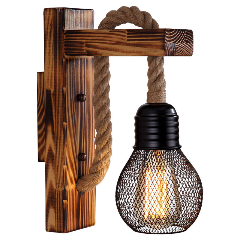 Frendorf | Houten L-vormige Wandsteun Lantaarn Boerderij 1 Lamp Slaapkamer Wandlamp met Touwarm