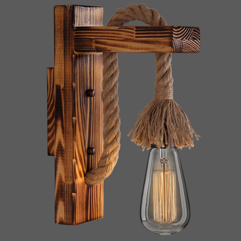 Frendorf | Houten L-vormige Wandsteun Lantaarn Boerderij 1 Lamp Slaapkamer Wandlamp met Touwarm