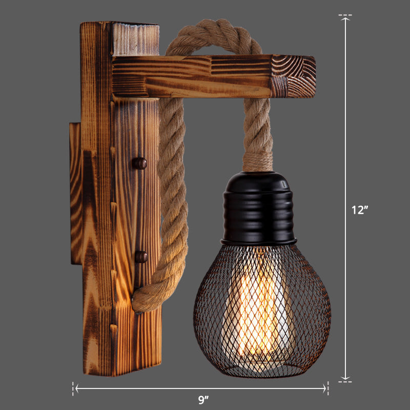 Frendorf | Houten L-vormige Wandsteun Lantaarn Boerderij 1 Lamp Slaapkamer Wandlamp met Touwarm