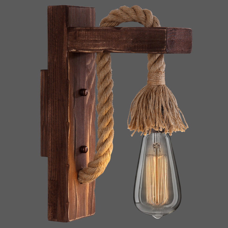 Frendorf | Houten L-vormige Wandsteun Lantaarn Boerderij 1 Lamp Slaapkamer Wandlamp met Touwarm