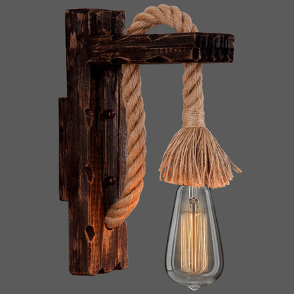 Frendorf | Houten L-vormige Wandsteun Lantaarn Boerderij 1 Lamp Slaapkamer Wandlamp met Touwarm