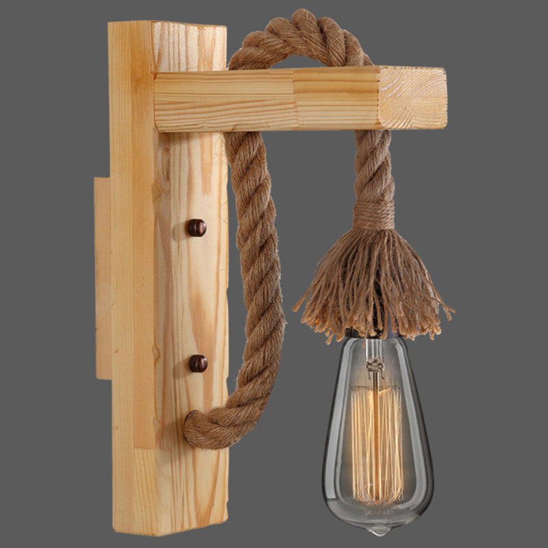 Frendorf | Houten L-vormige Wandsteun Lantaarn Boerderij 1 Lamp Slaapkamer Wandlamp met Touwarm